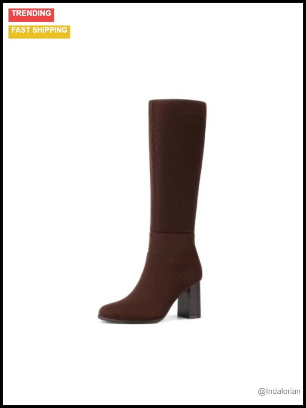 Faux Suede Knee High Block Heel Boots Zip Up Tall Winter Boots